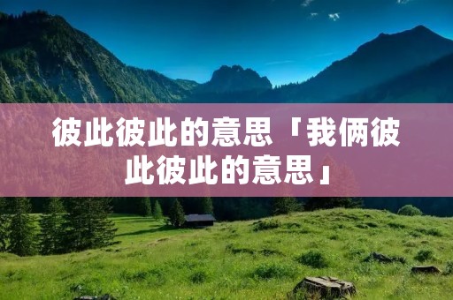 彼此彼此的意思「我俩彼此彼此的意思」
