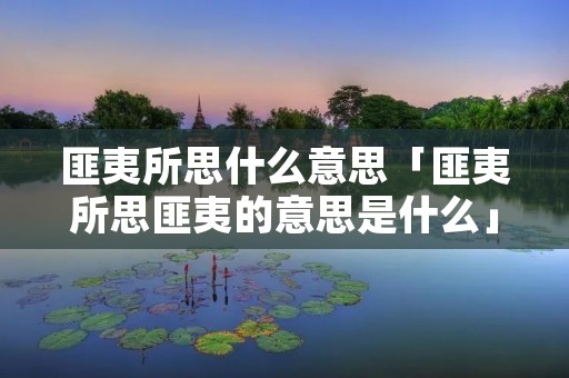 匪夷所思什么意思「匪夷所思匪夷的意思是什么」