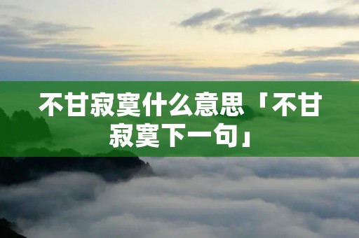 不甘寂寞什么意思「不甘寂寞下一句」
