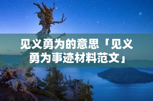 见义勇为的意思「见义勇为事迹材料范文」 见义勇为的意思「见义勇为事迹材料范文」
