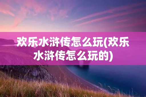 欢乐水浒传怎么玩(欢乐水浒传怎么玩的)