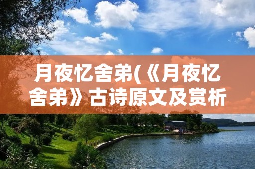 月夜忆舍弟(《月夜忆舍弟》古诗原文及赏析)