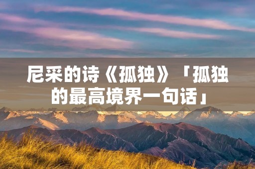 尼采的诗《孤独》「孤独的最高境界一句话」