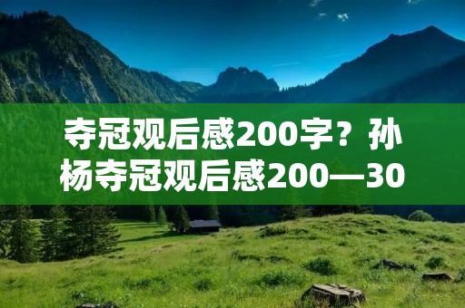 夺冠观后感200字?孙杨夺冠观后感200—300字