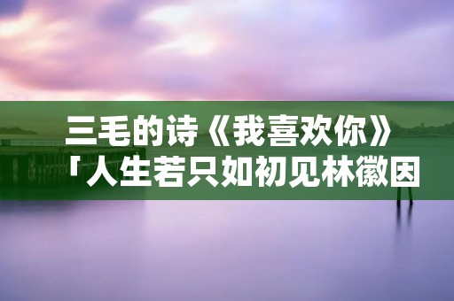 三毛的诗《我喜欢你》「人生若只如初见林徽因」
