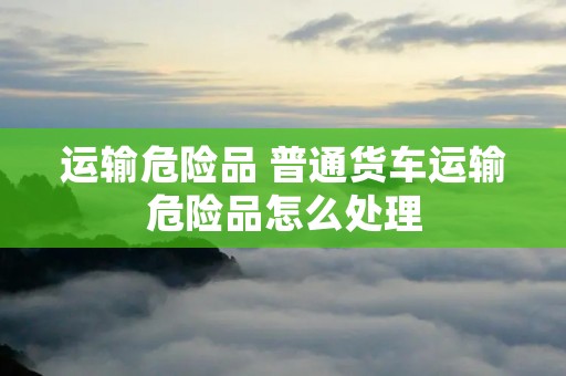 运输危险品 普通货车运输危险品怎么处理