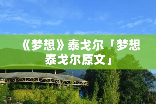 《梦想》泰戈尔「梦想泰戈尔原文」