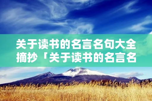 关于读书的名言名句大全摘抄「关于读书的名言名句大全摘抄10字」