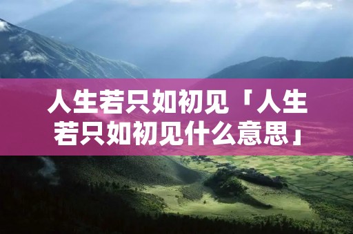 人生若只如初见「人生若只如初见什么意思」