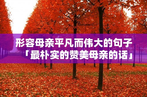 形容母亲平凡而伟大的句子「最朴实的赞美母亲的话」 形容母亲平凡而伟大的句子「最朴实的赞美母亲的话」