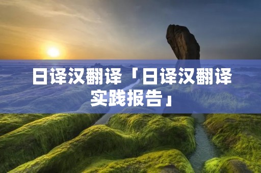 日译汉翻译「日译汉翻译实践报告」