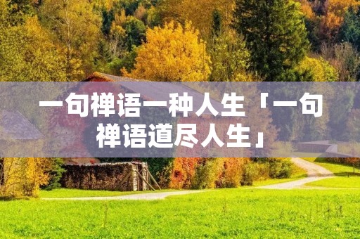 一句禅语一种人生「一句禅语道尽人生」