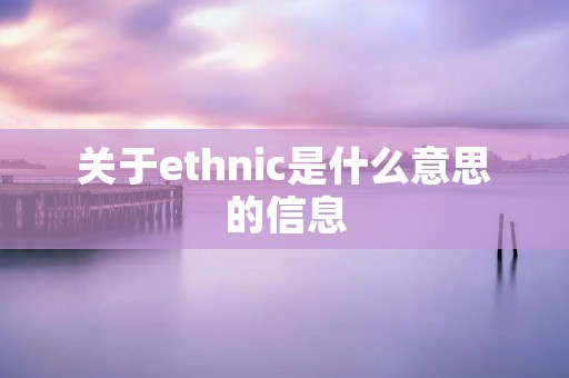 关于ethnic是什么意思的信息