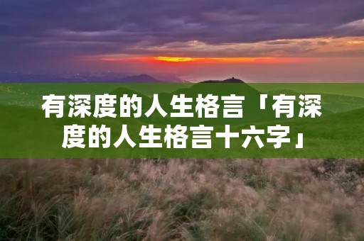 有深度的人生格言「有深度的人生格言十六字」