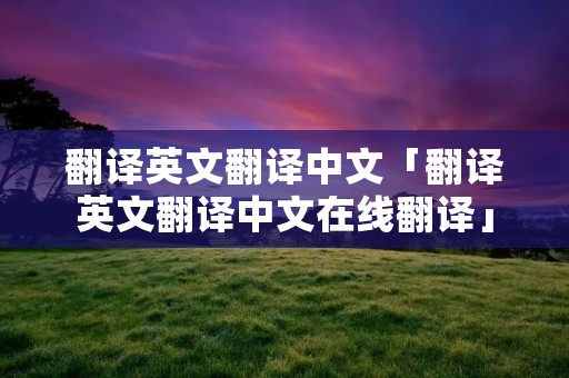 翻译英文翻译中文「翻译英文翻译中文在线翻译」
