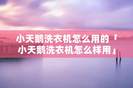 小天鹅洗衣机怎么用的「小天鹅洗衣机怎么样用」