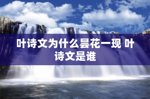 叶诗文为什么昙花一现 叶诗文是谁 叶诗文为什么昙花一现 叶诗文是谁