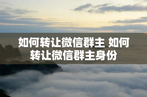 如何转让微信群主 如何转让微信群主身份 如何转让微信群主 如何转让微信群主身份