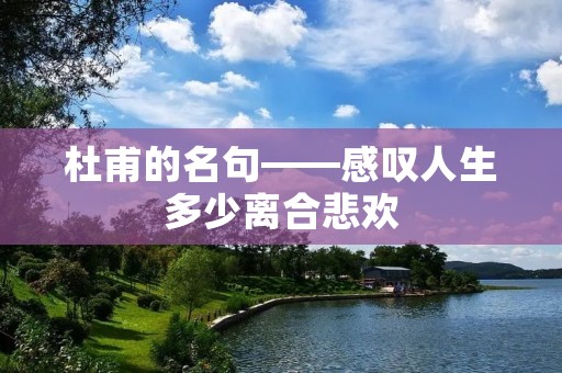 杜甫的名句——感叹人生多少离合悲欢