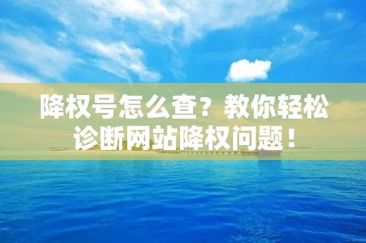 降权号怎么查？教你轻松诊断网站降权问题！