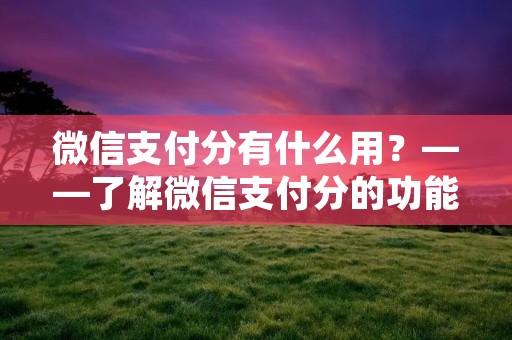 微信支付分有什么用？——了解微信支付分的功能和优势