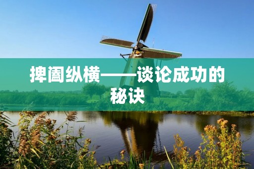 捭阖纵横——谈论成功的秘诀