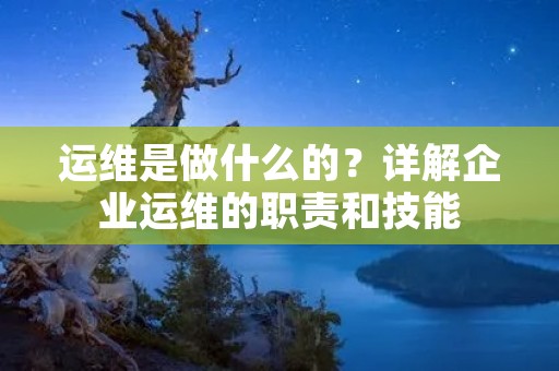 运维是做什么的？详解企业运维的职责和技能