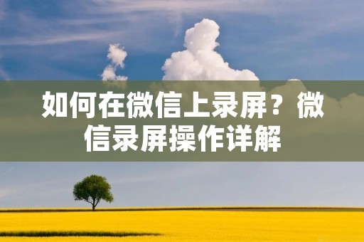 如何在微信上录屏?微信录屏操作详解 如何在微信上录屏?微信录屏操作详解