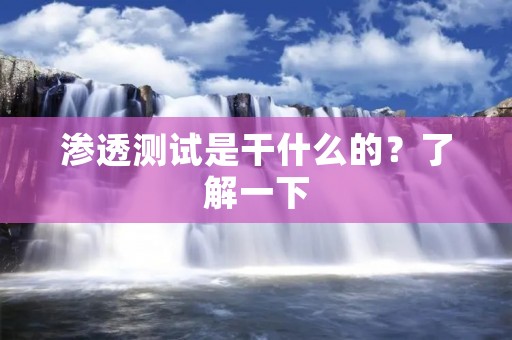 渗透测试是干什么的？了解一下