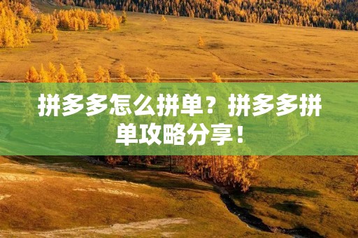 拼多多怎么拼单?拼多多拼单攻略分享! 拼多多怎么拼单?拼多多拼单攻略分享!